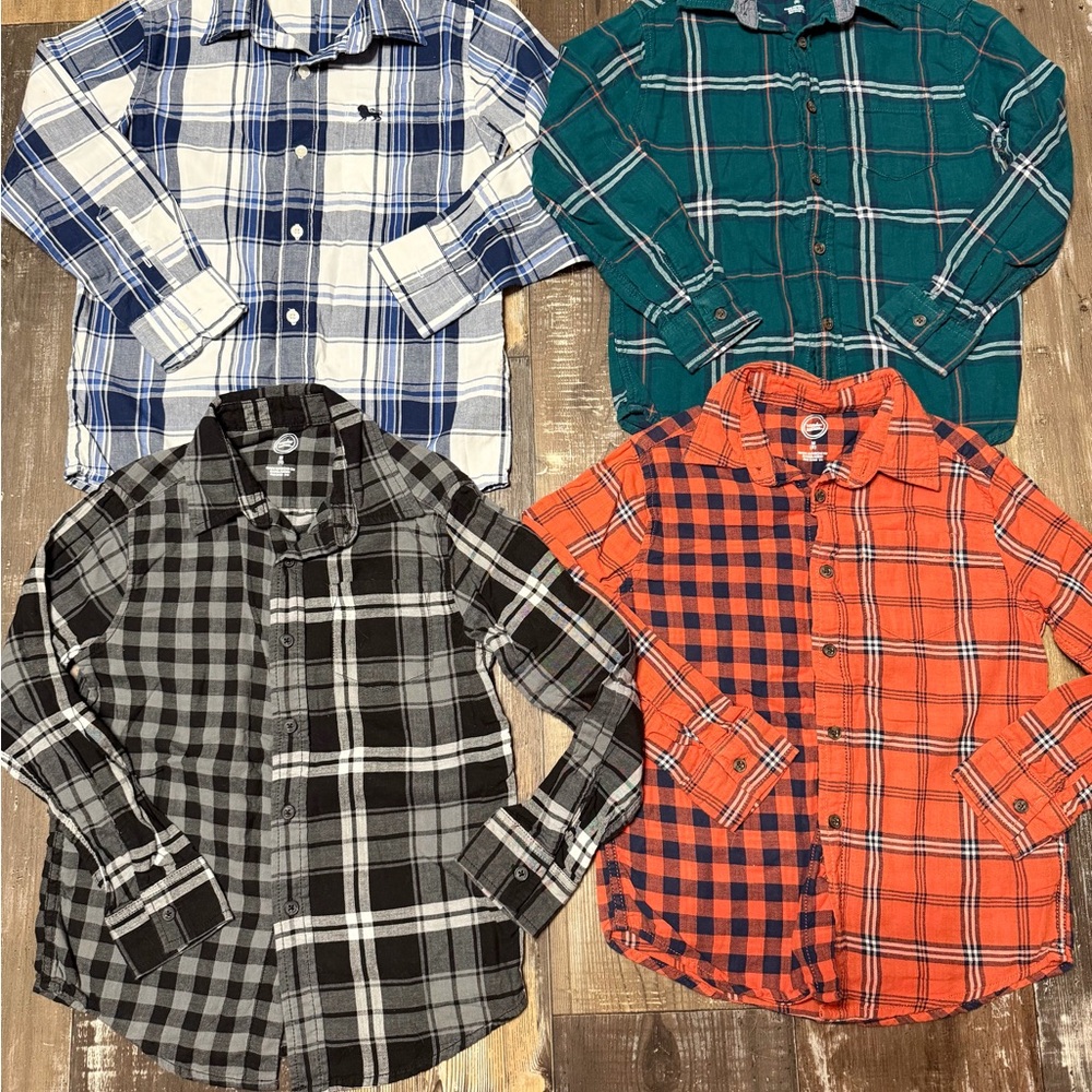 Boys Plaid Button-Up Shirt - Orange, Black, Blue, Green
